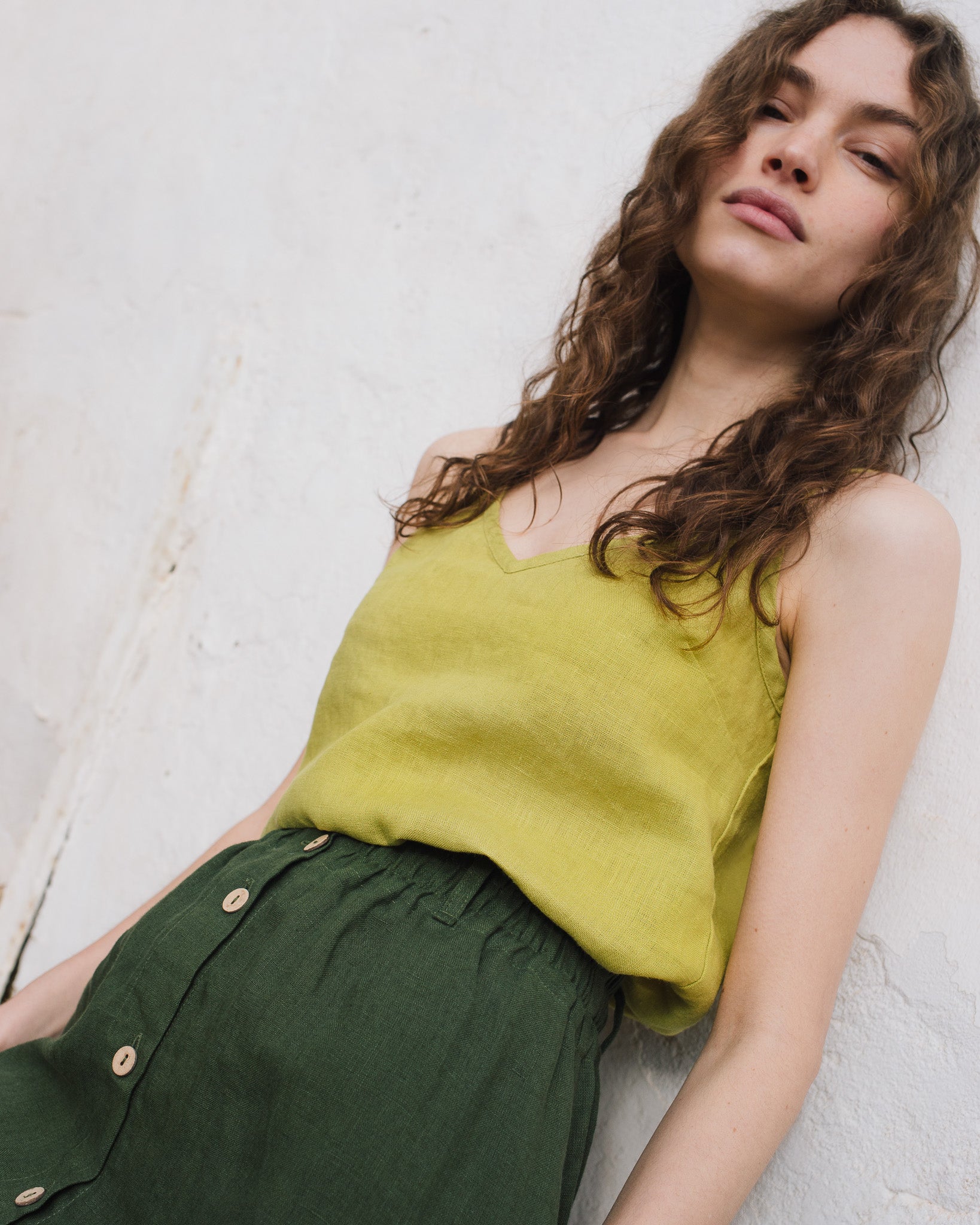 EUREKA ruffled hem buttoned linen skirt - notperfectlinen