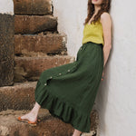 EUREKA ruffled hem buttoned linen skirt - notperfectlinen