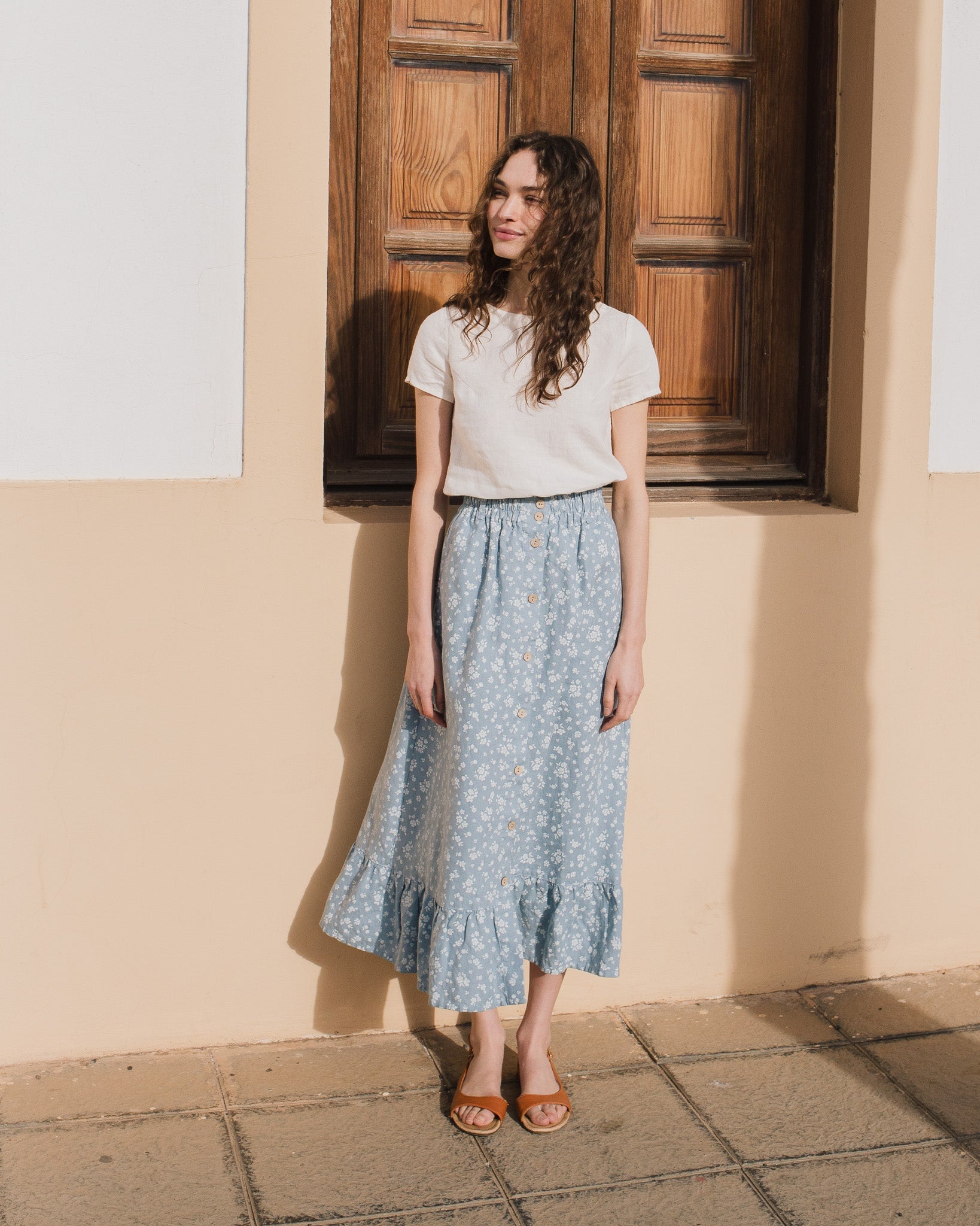 EUREKA ruffled hem buttoned linen skirt - notperfectlinen