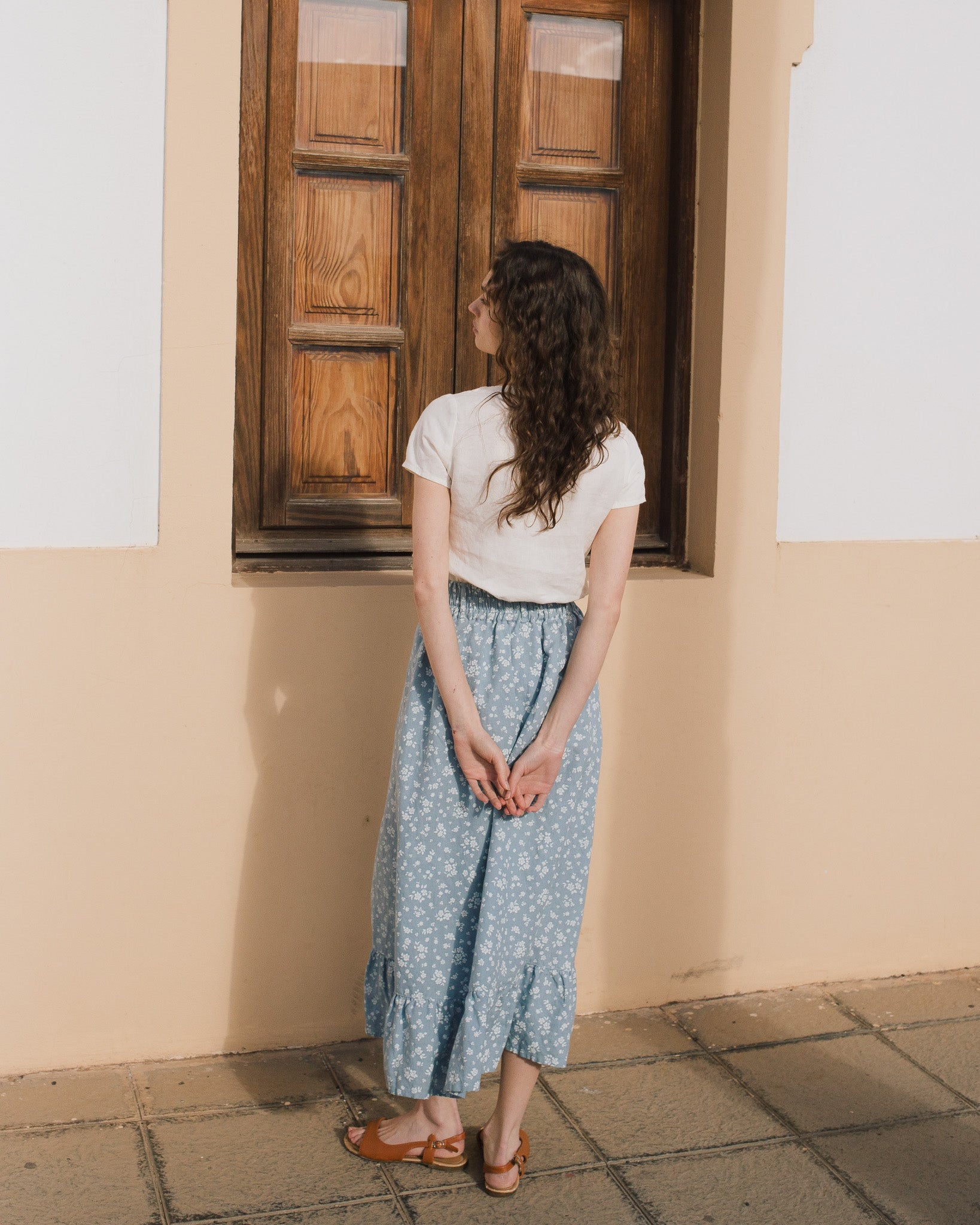 EUREKA ruffled hem buttoned linen skirt - notperfectlinen