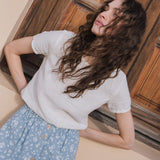 R: EUREKA ruffled hem buttoned linen skirt (Size: M; Color: Azure Blooms)