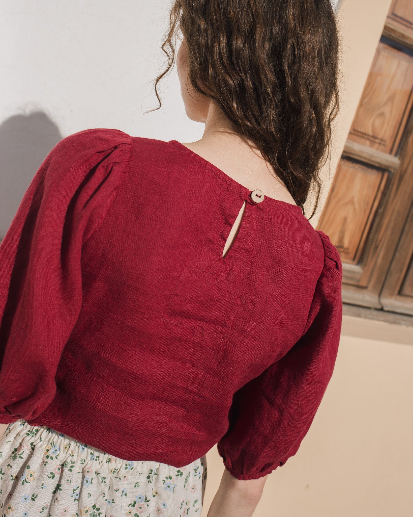 CARMEL puff sleeve linen top - notperfectlinen