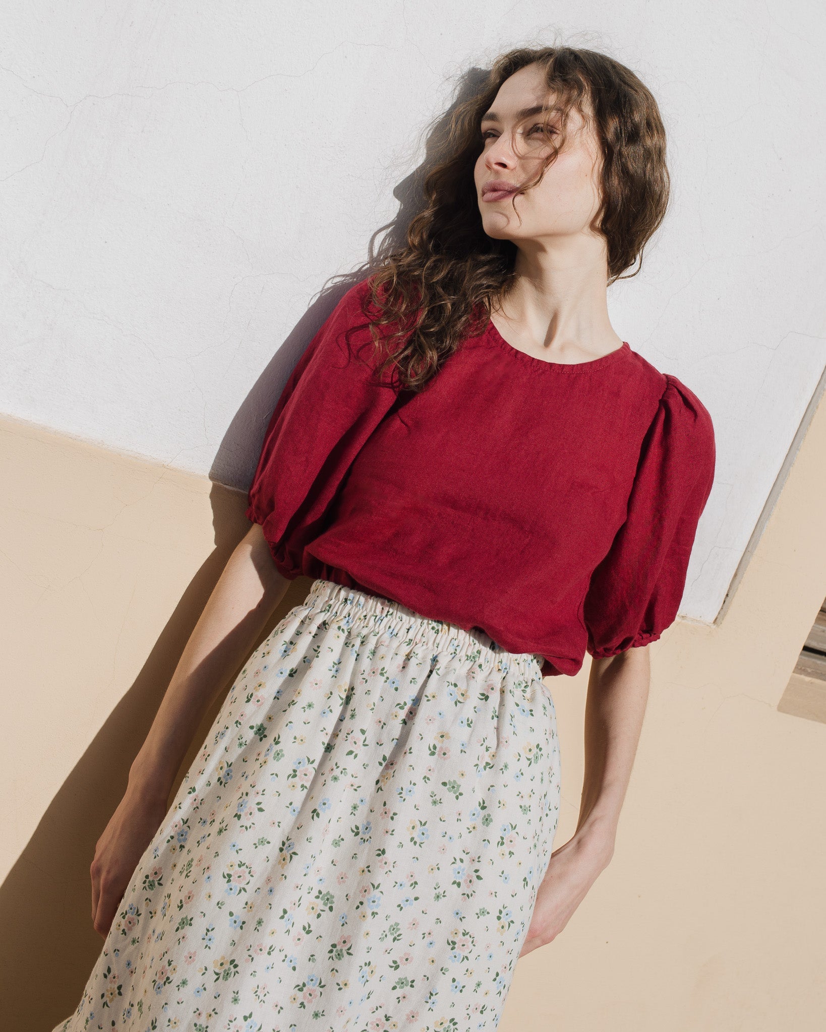 CARMEL puff sleeve linen top - notperfectlinen