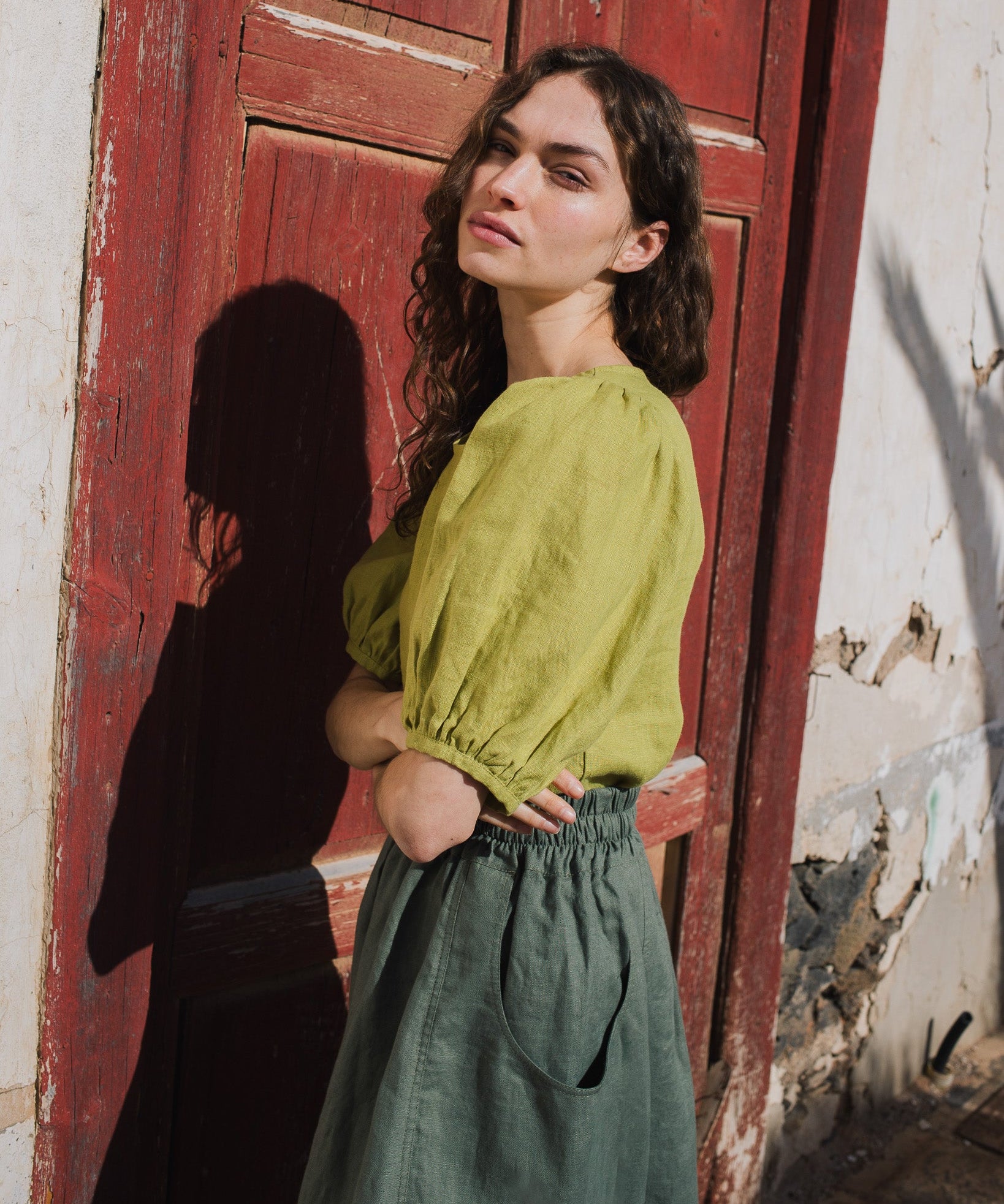 CARMEL puff sleeve linen top - notperfectlinen