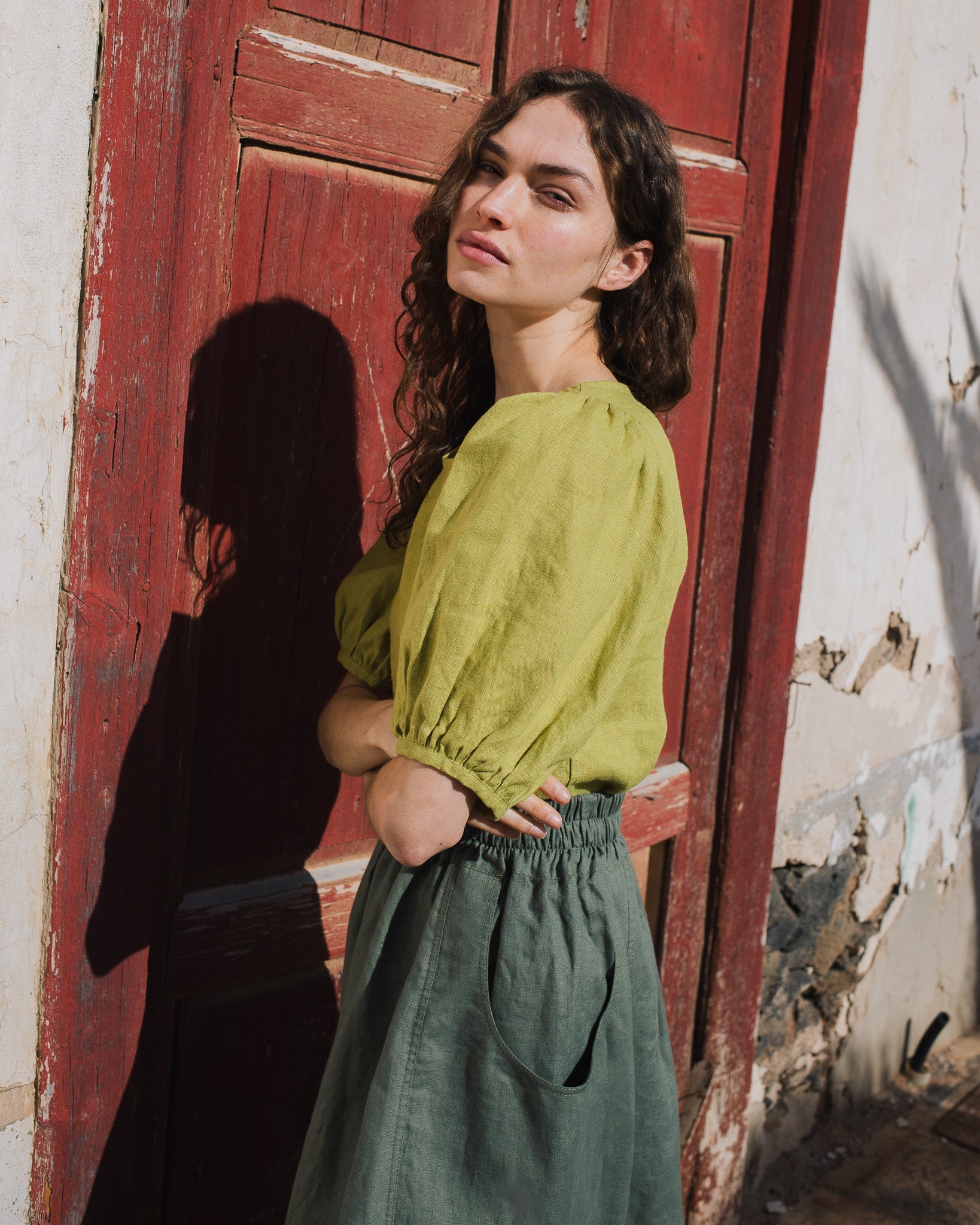 CARMEL puff sleeve linen top - notperfectlinen