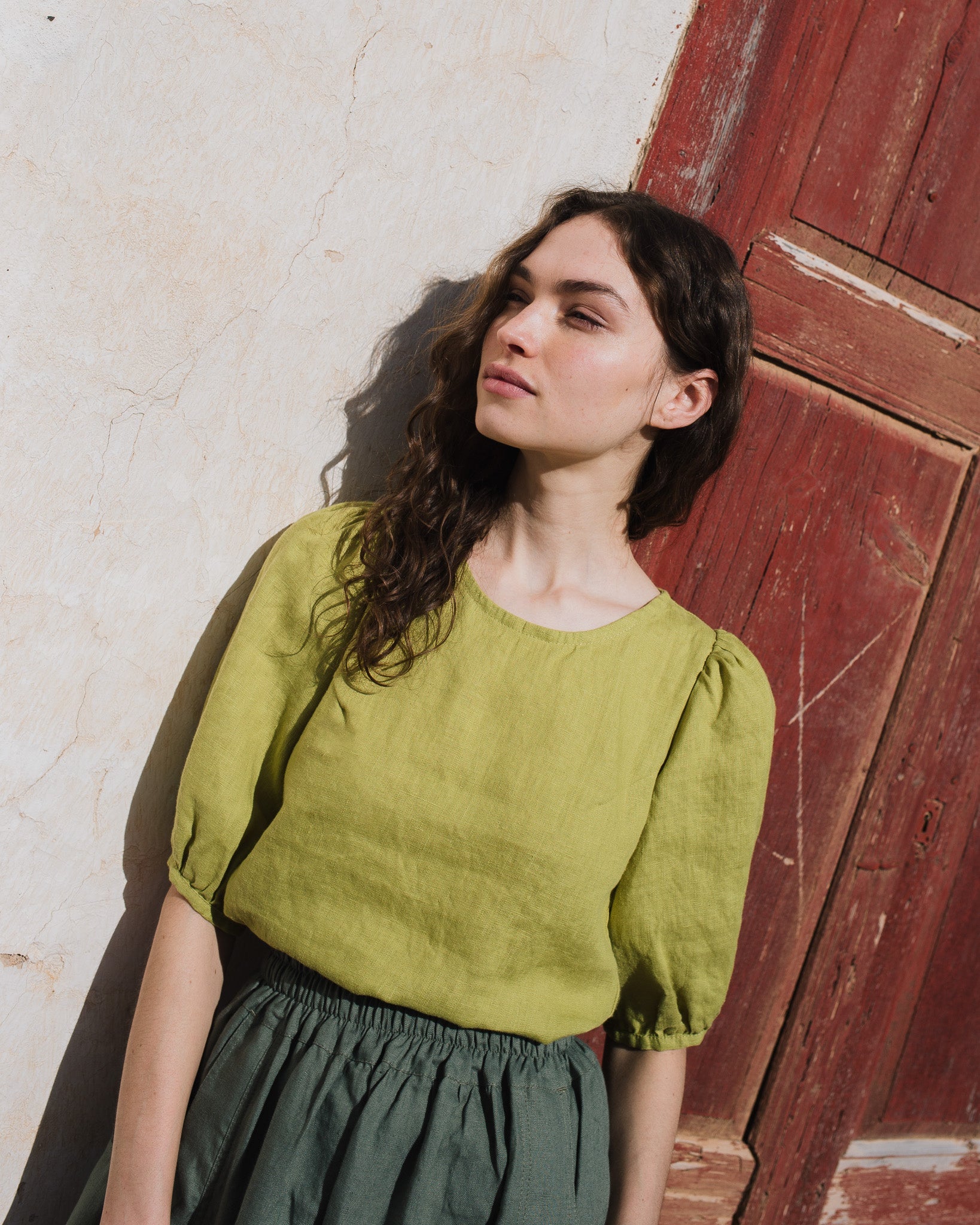 CARMEL puff sleeve linen top - notperfectlinen