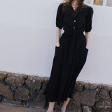 R: ELLA knot front button linen shirt (Size: S; Color: Lime)