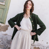 R: SION gathered linen skirt (Size: S; Color: Dark-Gery Blue)