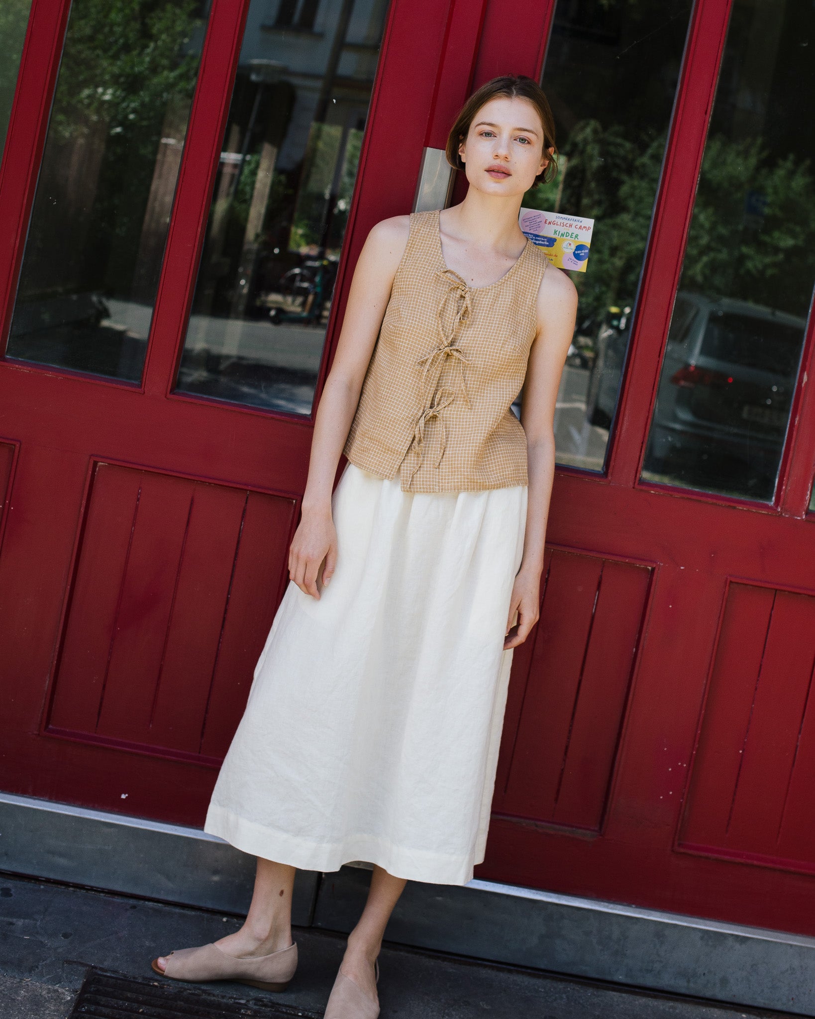 Sleeveless Gingham Linen Dress with Bow Tie — EDAM – not PERFECT LINEN
