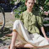 MELINA bow tie linen blouse