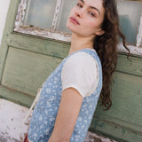 R: INEZ reversible bow tie linen vest (Size: M/L; Color: Sage Blossom // Natural/White Gingham)