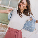 R: INEZ reversible bow tie linen vest (Size: M/L; Color: Sage Blossom // Natural/White Gingham)