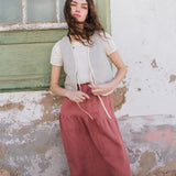 R: INEZ reversible bow tie linen vest (Size: M/L; Color: Sage Blossom // Natural/White Gingham)