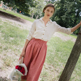R: SION gathered linen skirt (Color: Cream; Size: S)