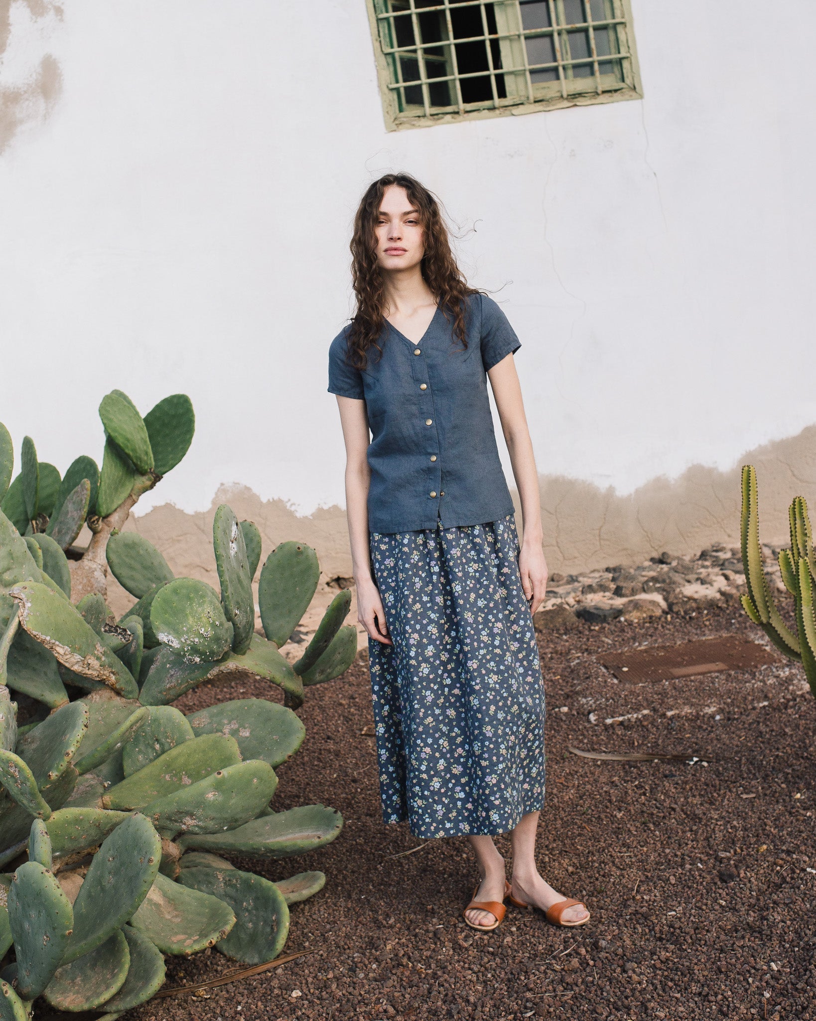 GETTY front snaps linen top - notperfectlinen