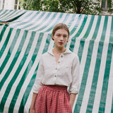 R: SION gathered linen skirt (Color: Cream; Size: S)
