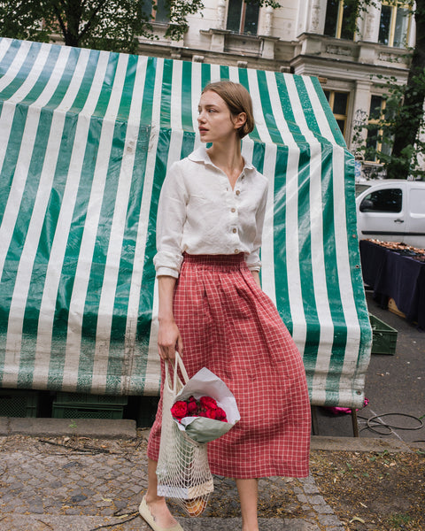 Gathered Linen Skirt with Pockets — SION A-Line – not PERFECT LINEN