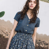 R: GETTY front snaps linen top (Size: XS; Color: Indigo)