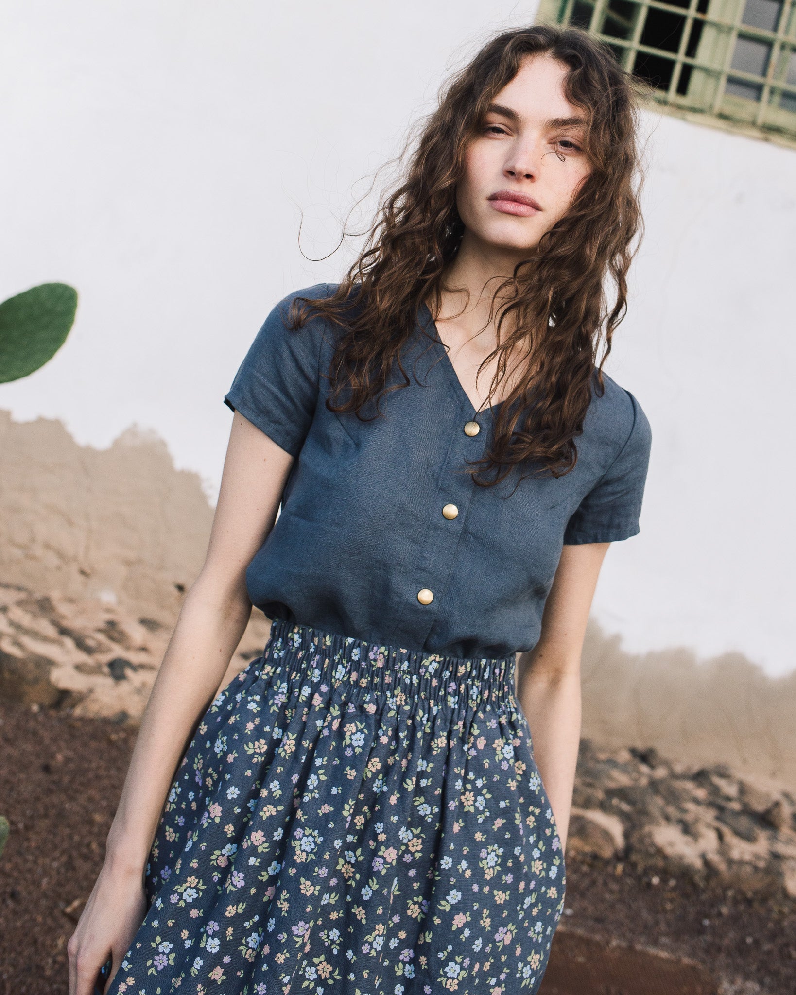 GETTY front snaps linen top - notperfectlinen