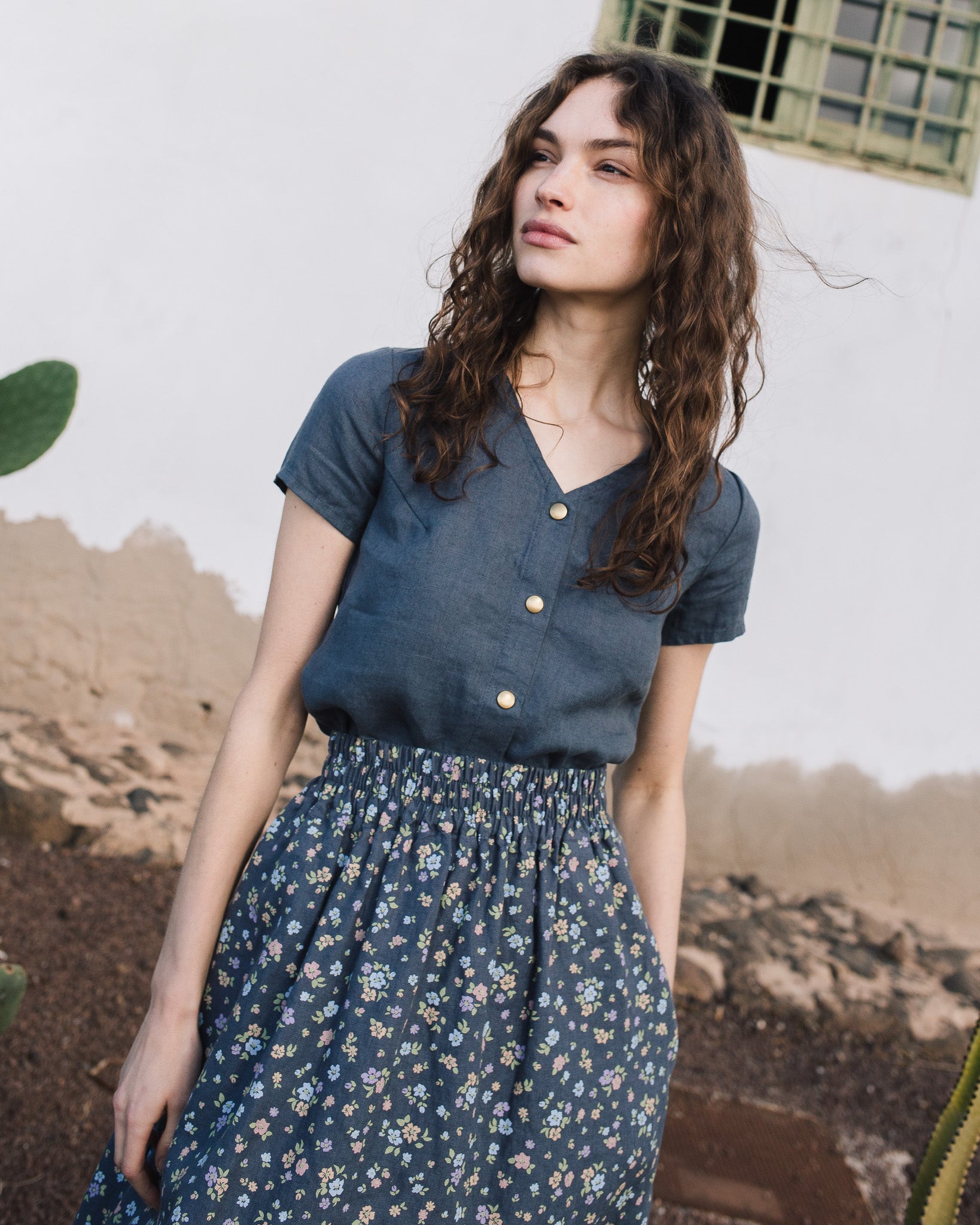 GETTY front snaps linen top - notperfectlinen