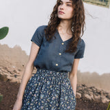 R: GETTY front snaps linen top (Size: XS; Color: Indigo)