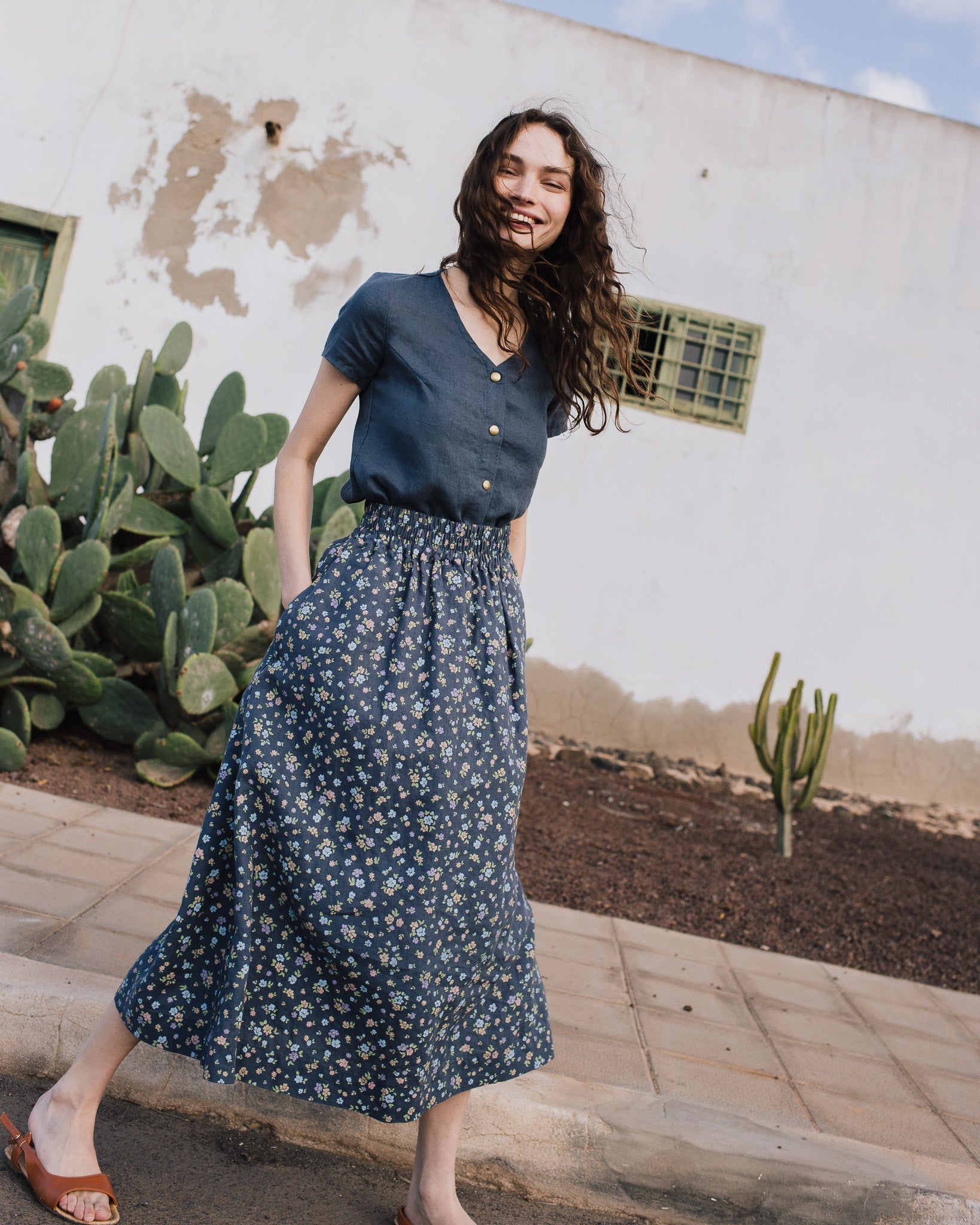 GETTY front snaps linen top - notperfectlinen