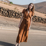 CU: Customized IVY wrap wide leg linen jumpsuit (Size: S/M; Color: Admiral Blue)