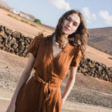 CU: Customized IVY wrap wide leg linen jumpsuit (Size: S/M; Color: Admiral Blue)