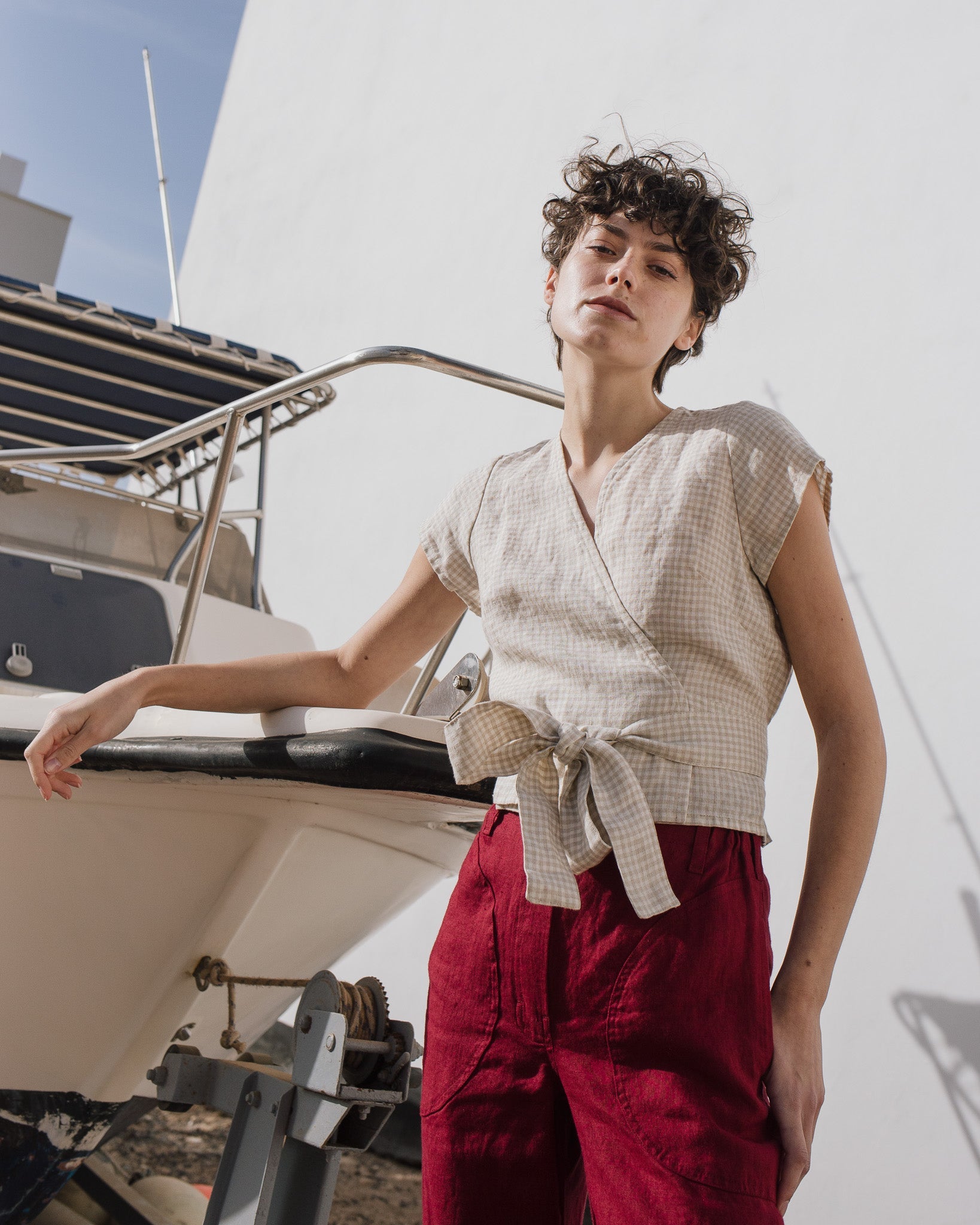 MADRID cropped linen wrap top - notperfectlinen