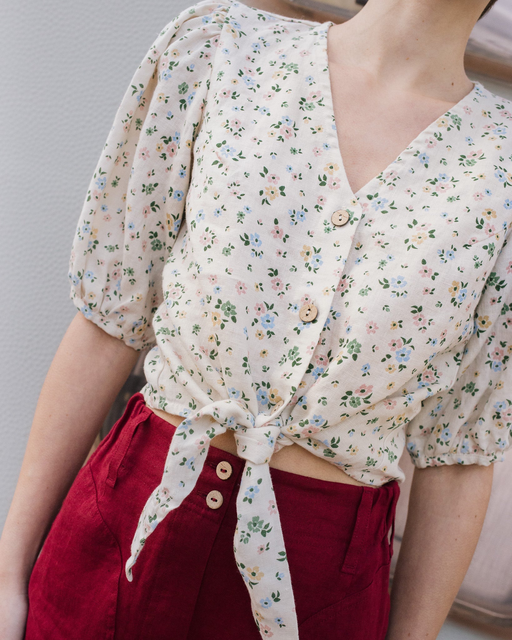 ELLA knot front button shirt linen - notperfectlinen