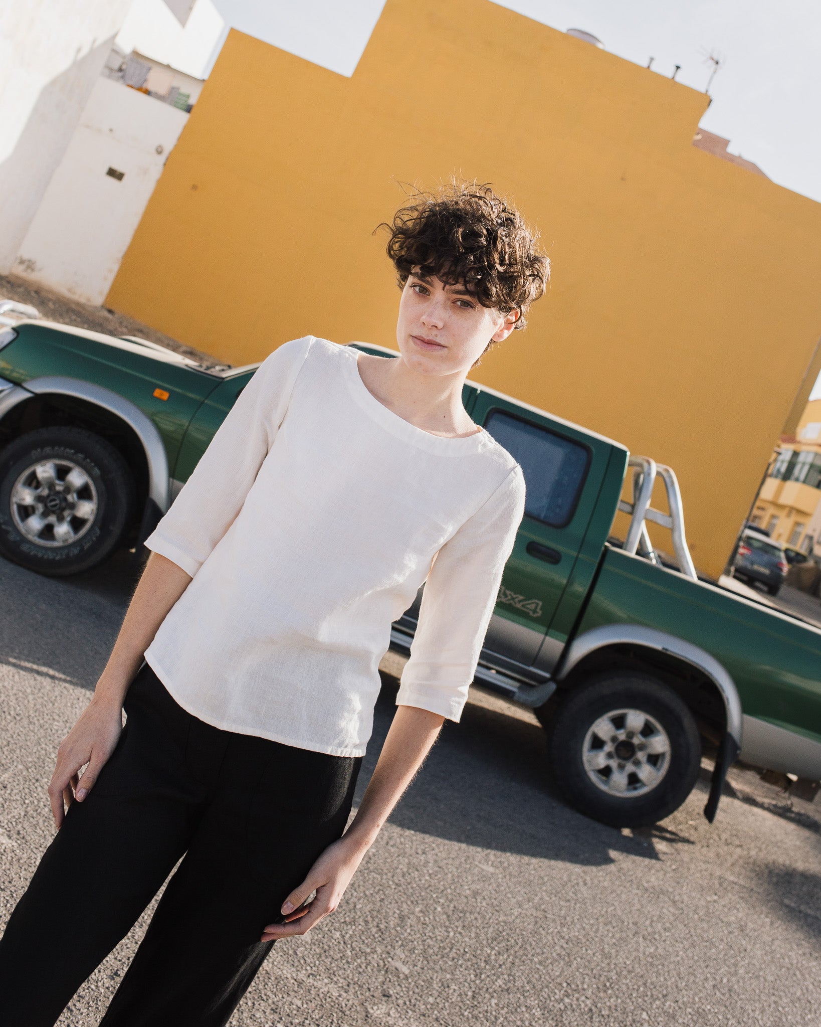 DAVOS fitted linen top - notperfectlinen