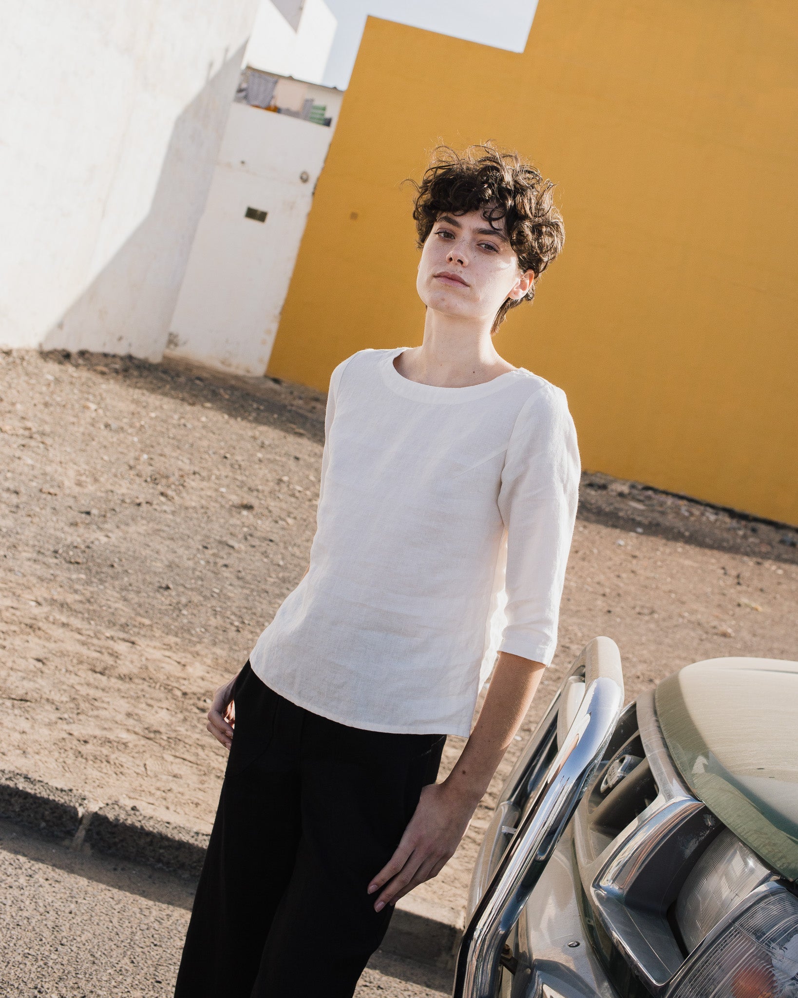 DAVOS fitted linen top - notperfectlinen