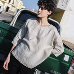 OLD LONDON round neck oversized linen top - notperfectlinen