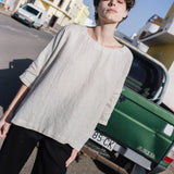 R: OLD LONDON oversized linen top (Size: MAXI; Color: Light Red Checks)