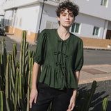 MELINA bow tie linen blouse - notperfectlinen