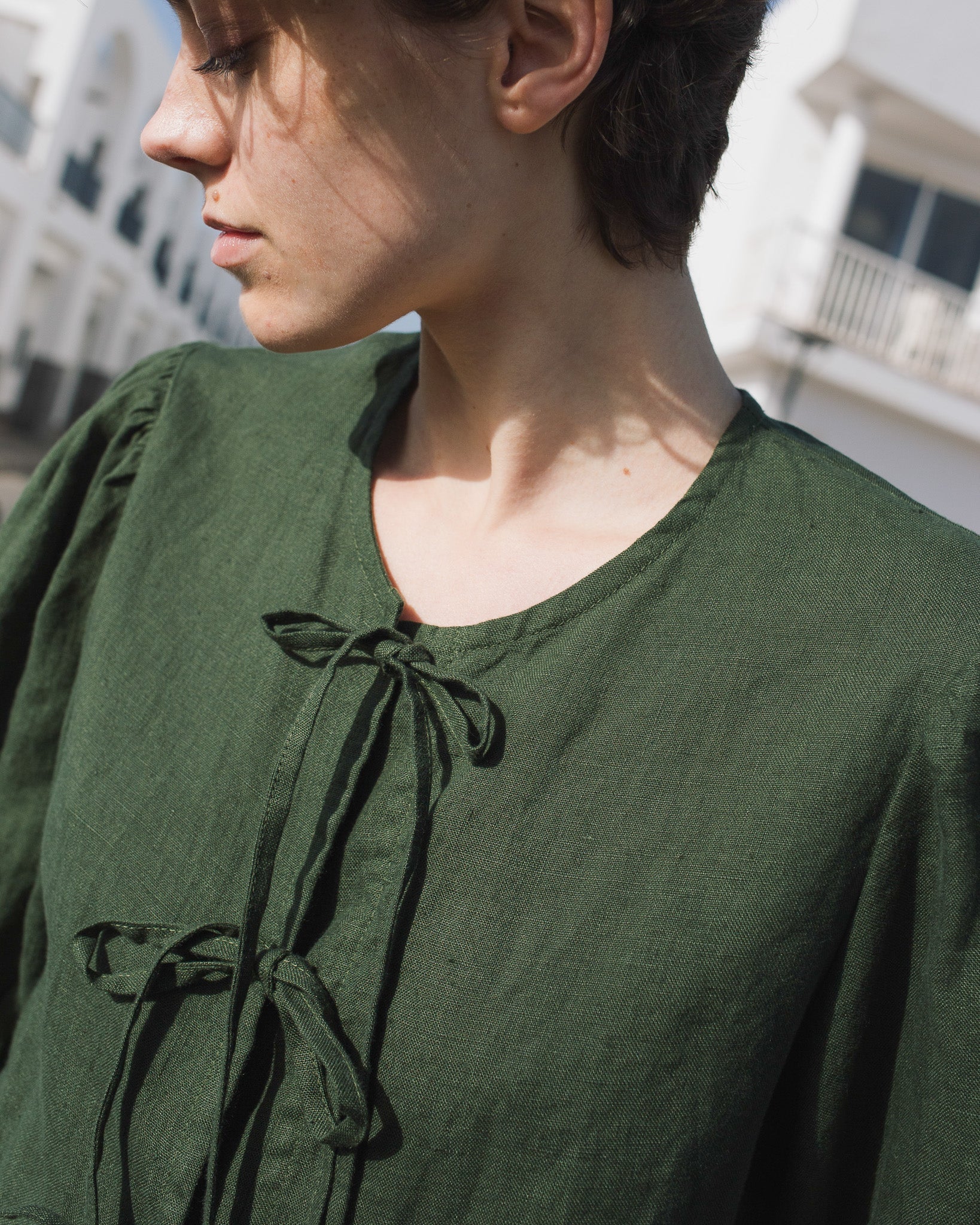 MELINA bow tie linen blouse - notperfectlinen