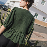 R: MELINA bow tie linen blouse (Size: S; Color: Light Black Checks)