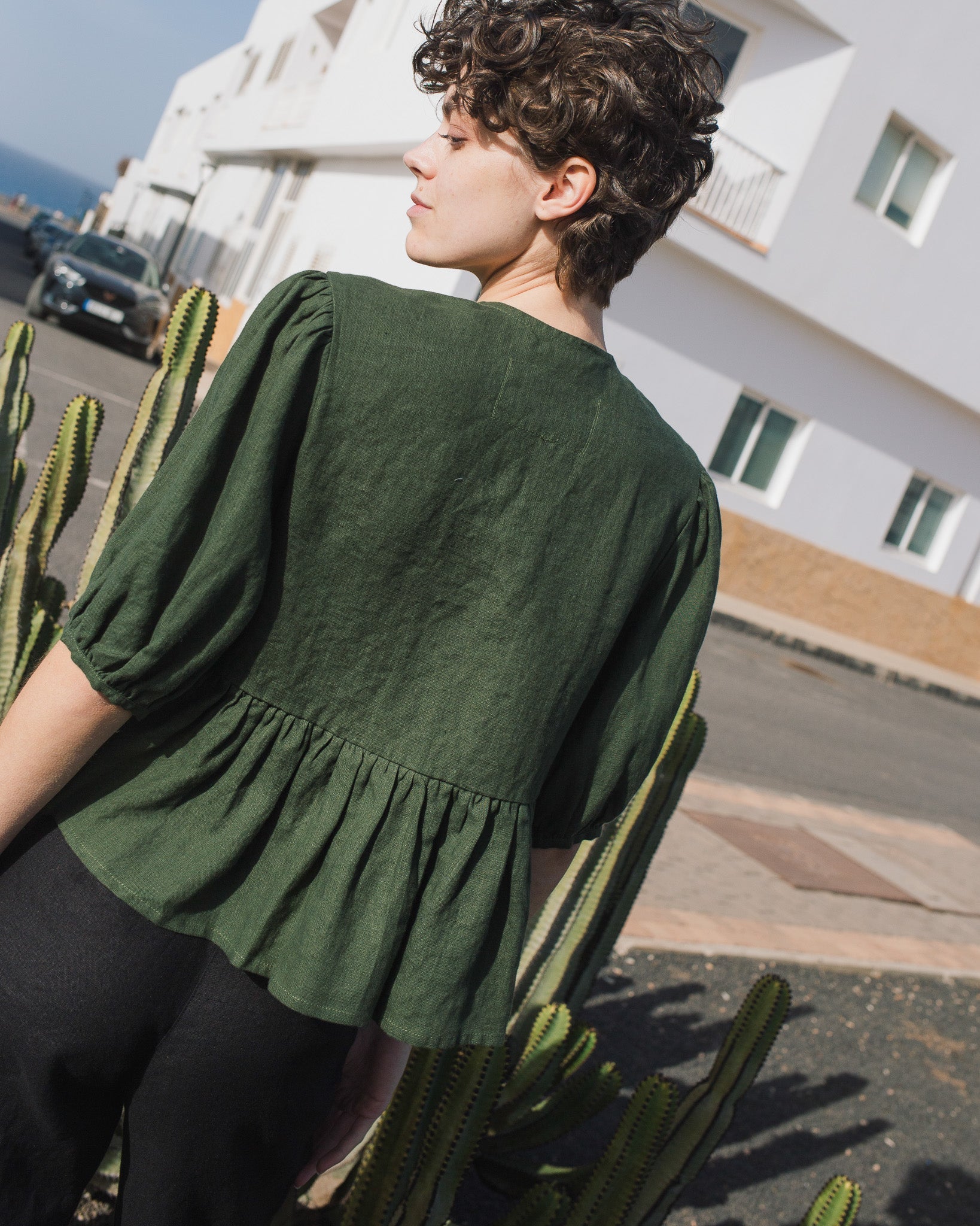 MELINA bow tie linen blouse - notperfectlinen