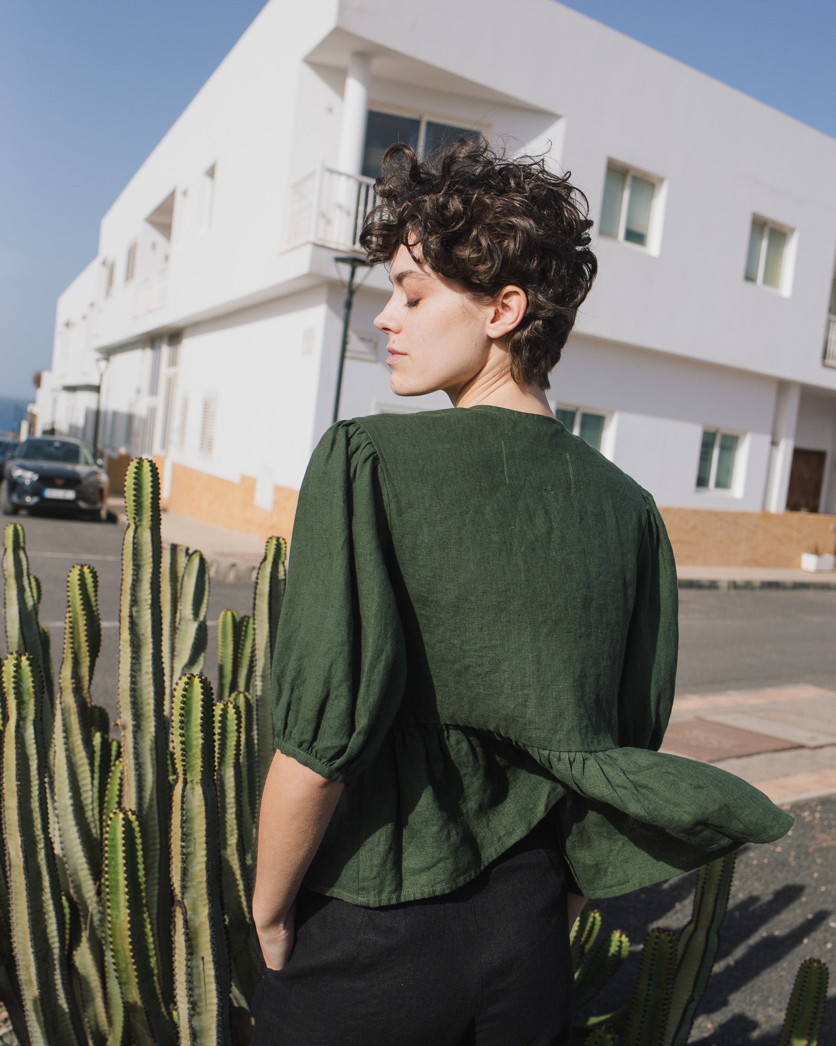 MELINA bow tie linen blouse - notperfectlinen