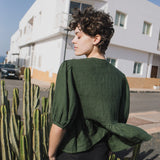 R: MELINA bow tie linen blouse (Size: S; Color: Light Black Checks)