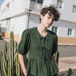 MELINA bow tie linen blouse - notperfectlinen