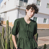 MELINA bow tie linen blouse - notperfectlinen