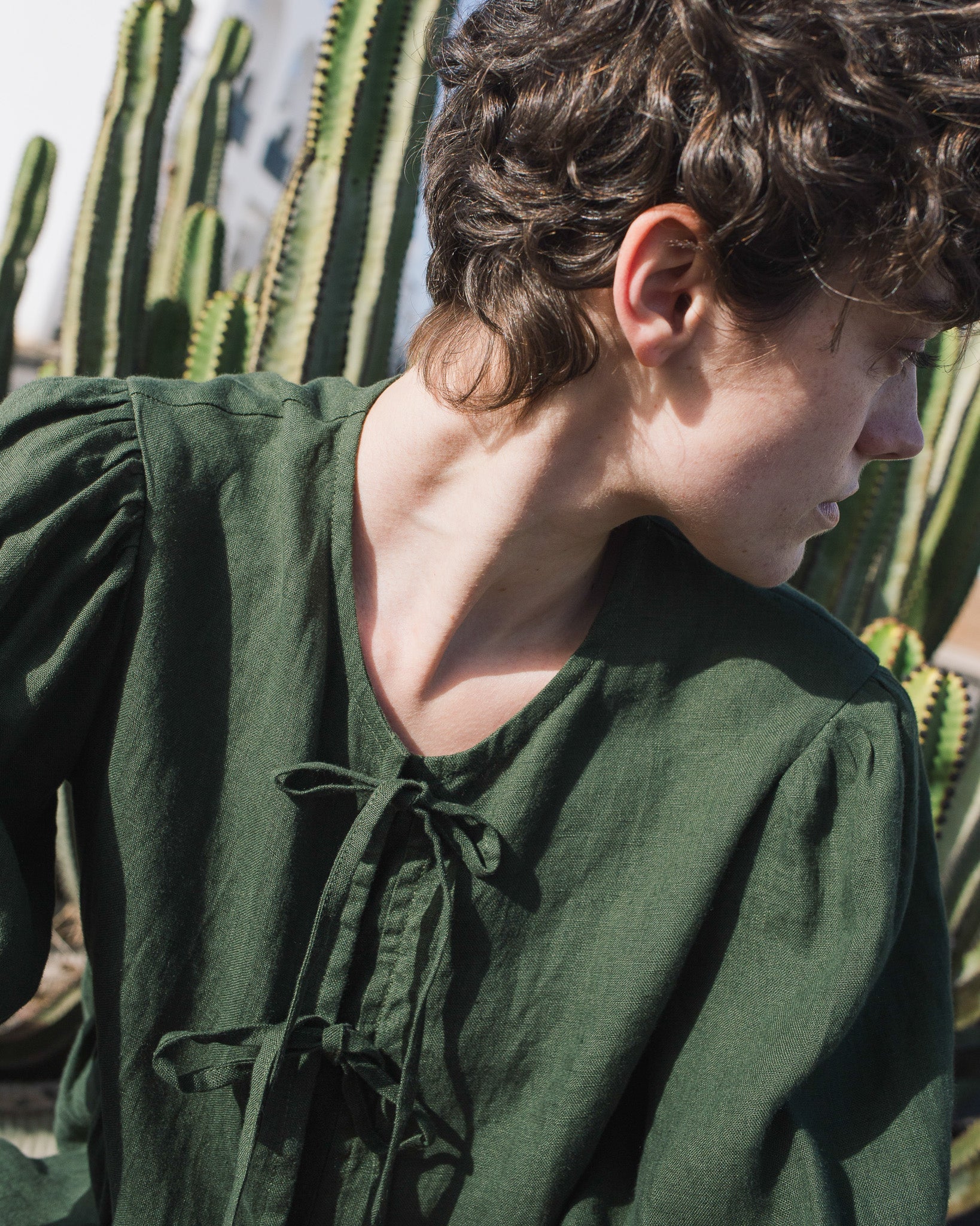 MELINA bow tie linen blouse - notperfectlinen