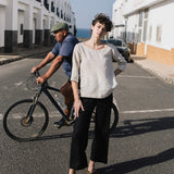 R: JANUARY loose linen top (Size: M; Color: Light Blue Stripes)