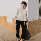 R: JANUARY loose linen top (Size: M; Color: Light Blue Stripes)