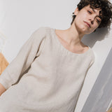 R: JANUARY loose linen top (Size: M; Color: Light Blue Stripes)