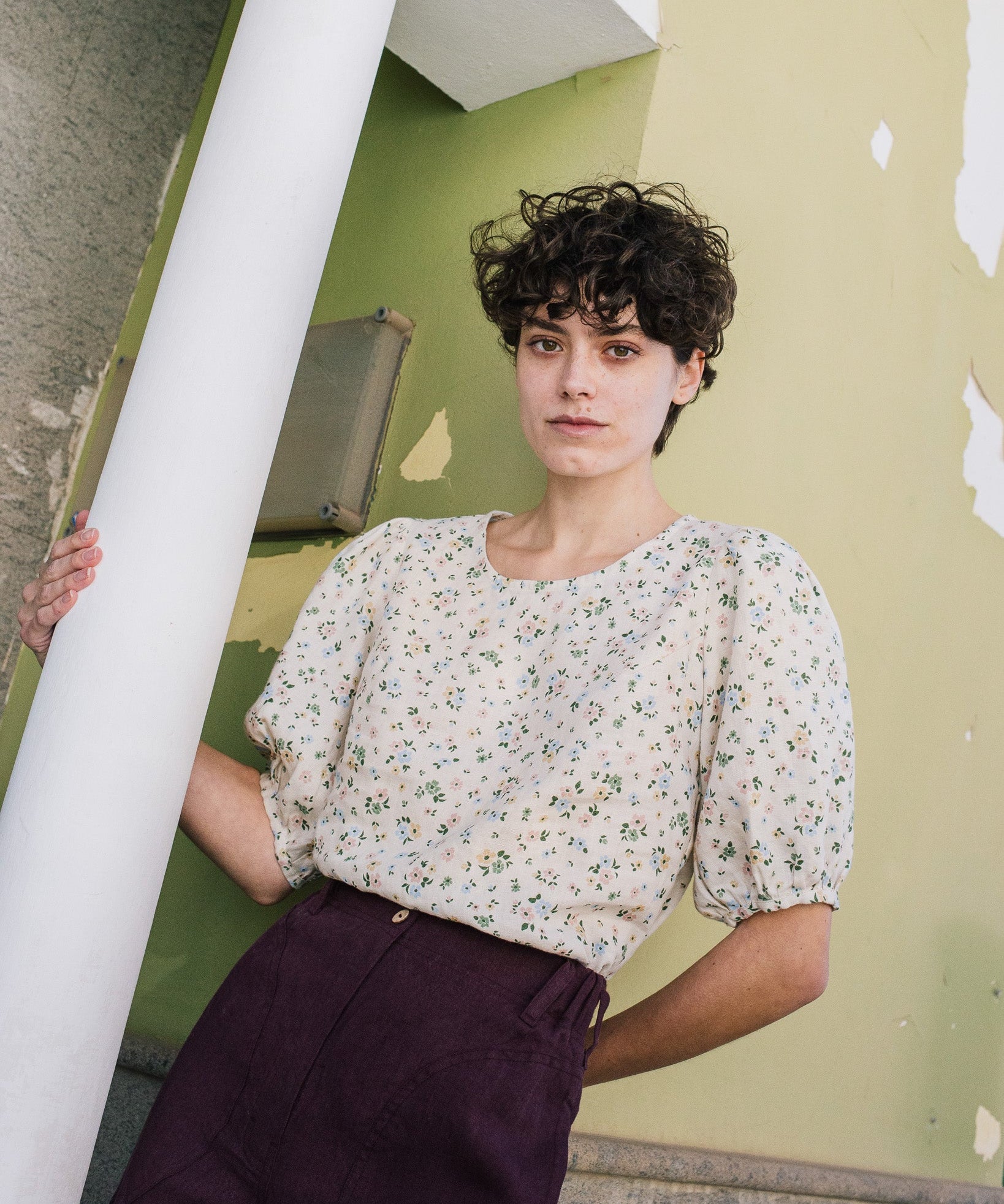 CARMEL puff sleeve linen top - notperfectlinen