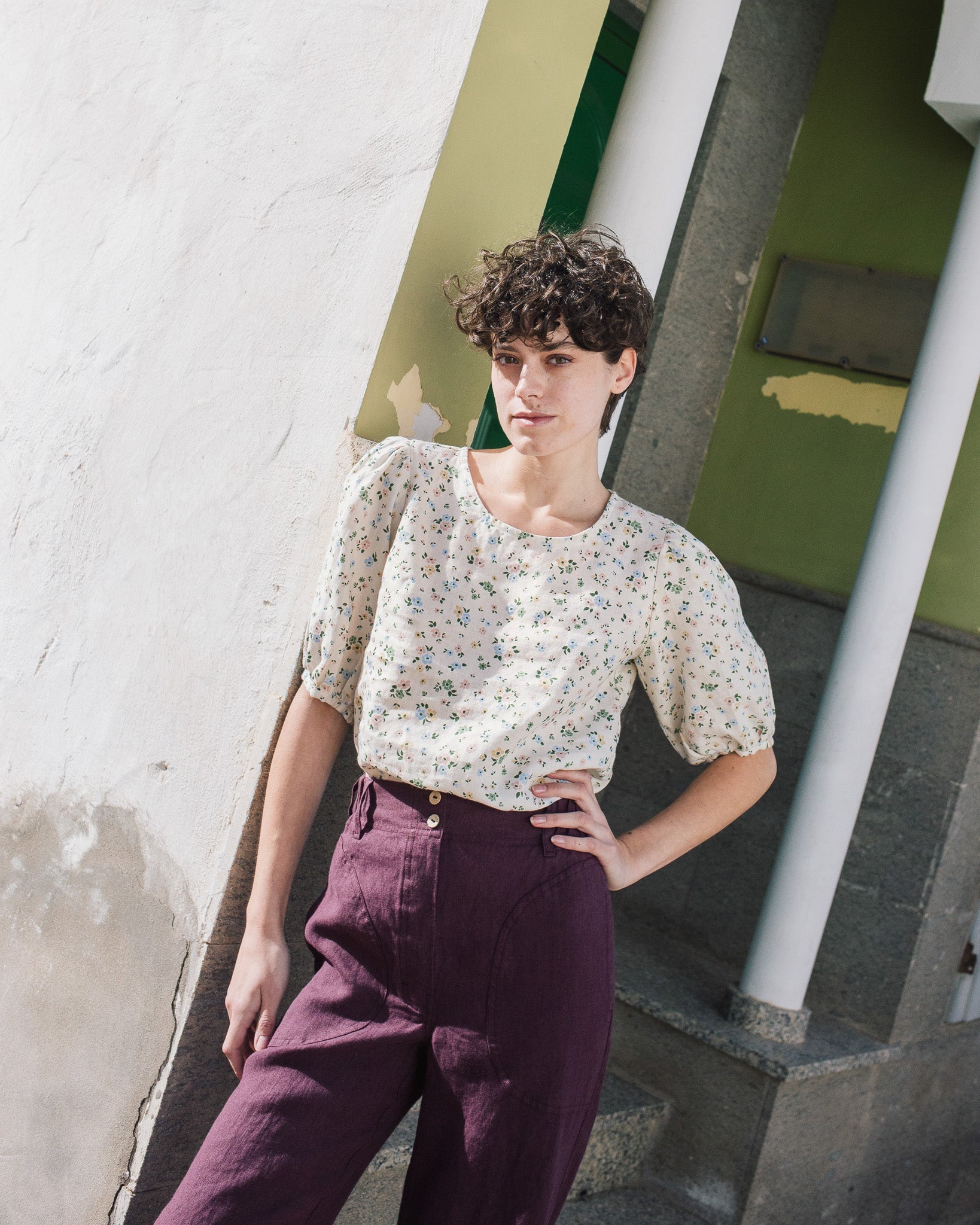 CARMEL puff sleeve linen top - notperfectlinen