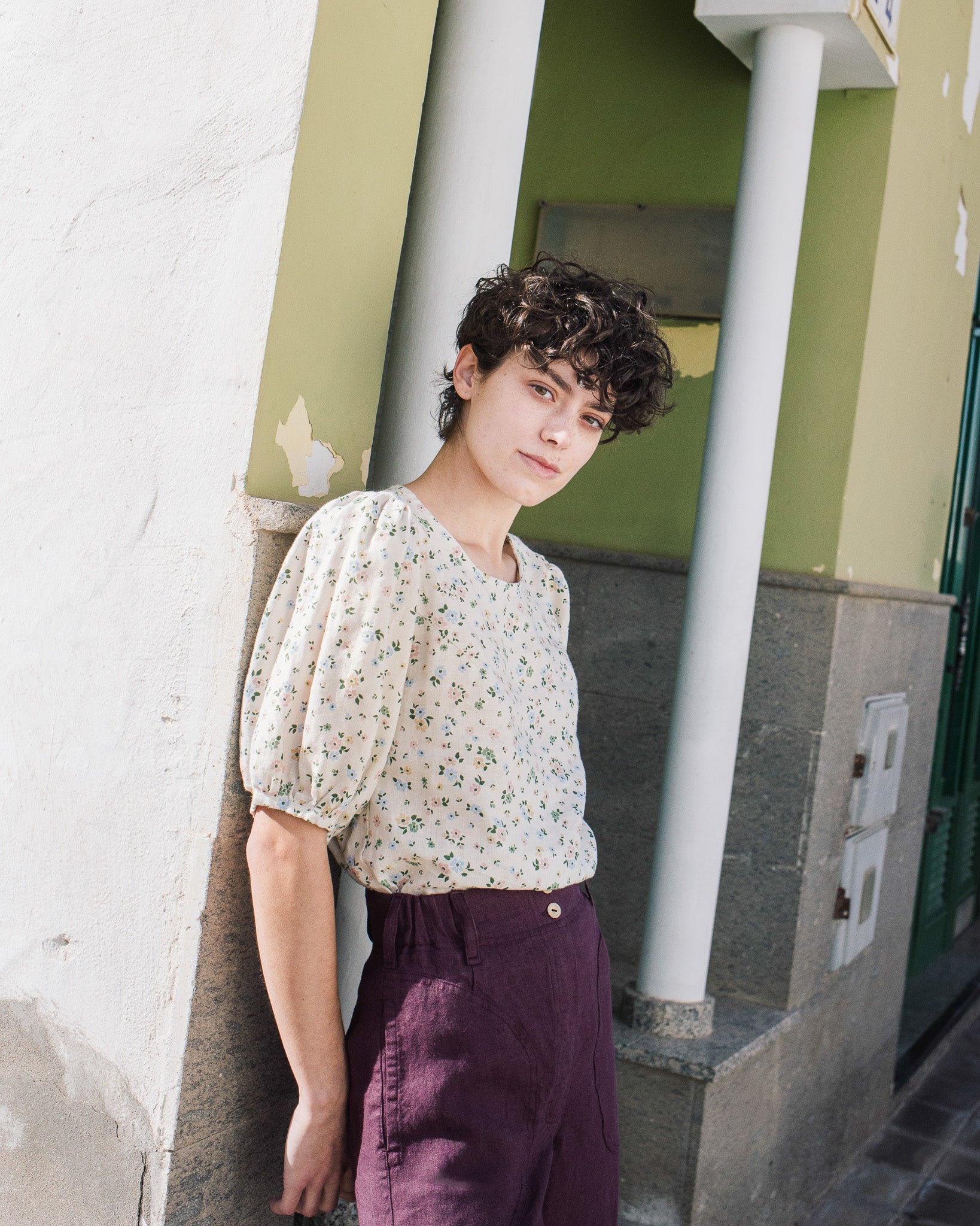 CARMEL puff sleeve linen top - notperfectlinen