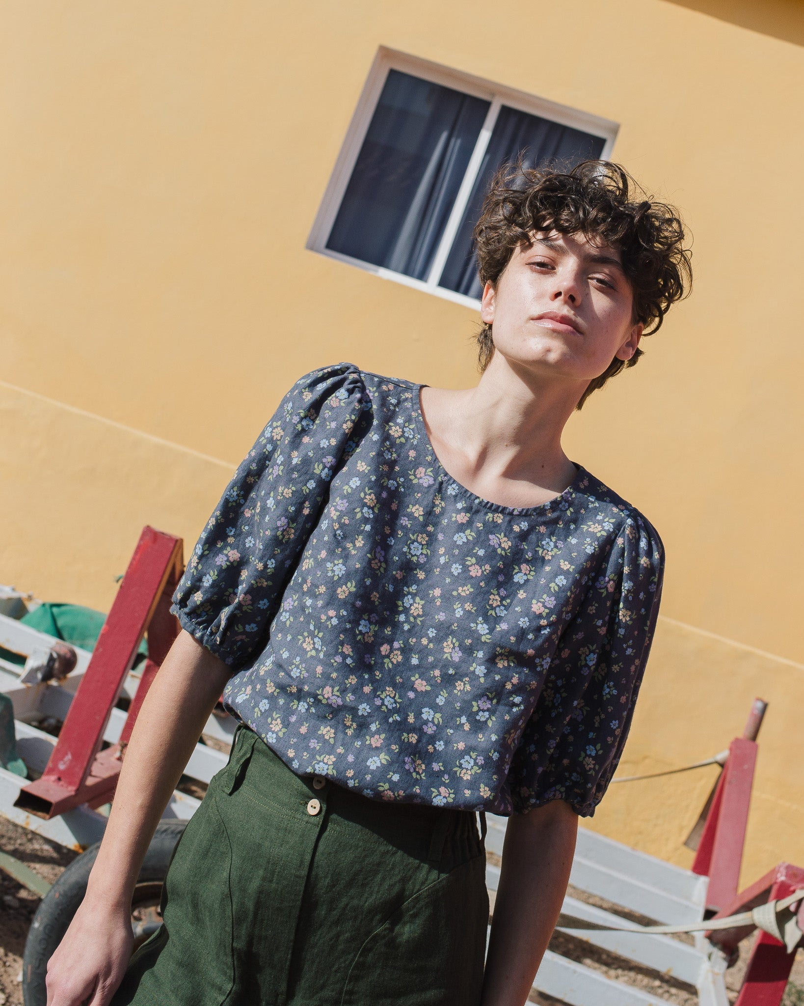 CARMEL puff sleeve linen top - notperfectlinen